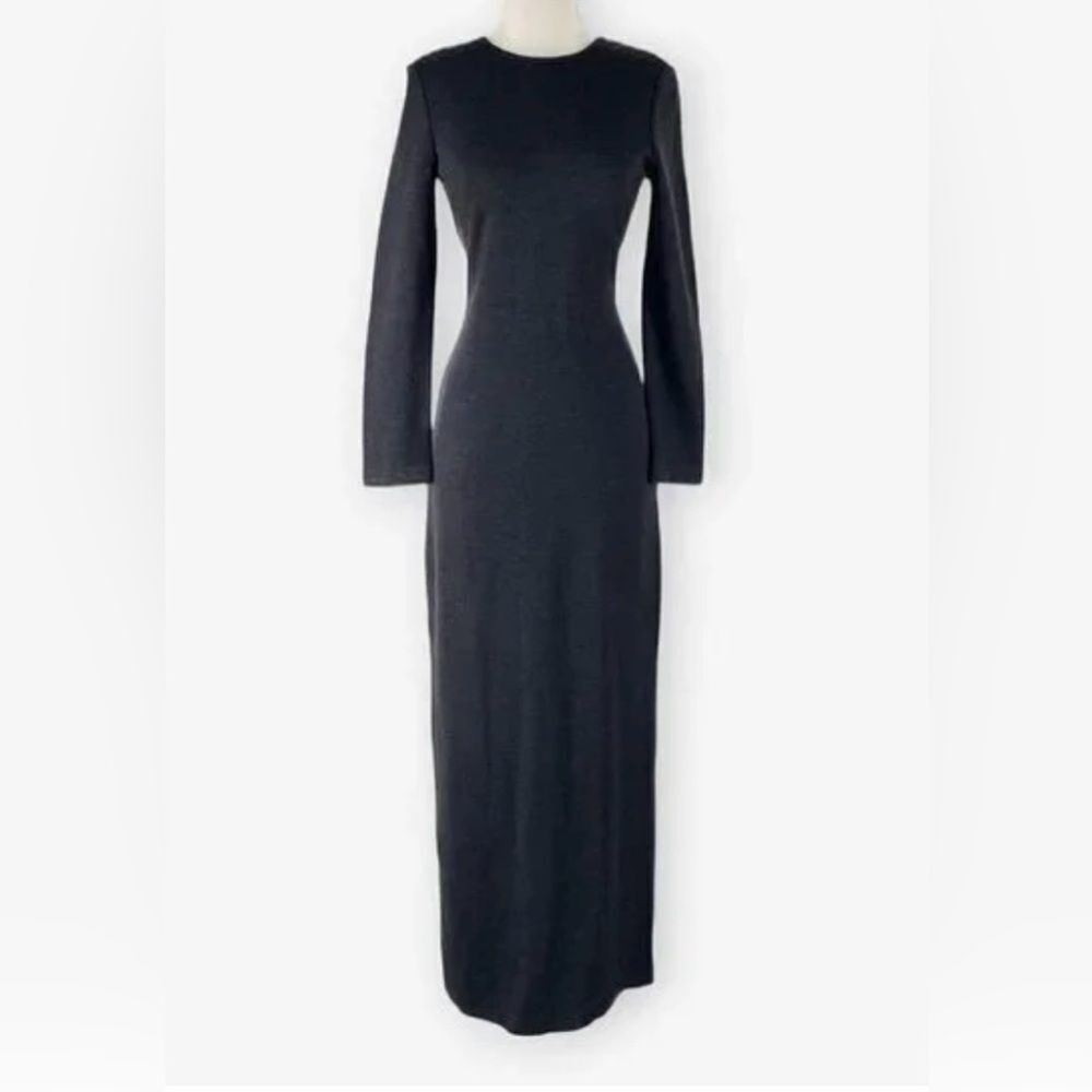 St. John Long Dress Wool Charcoal Gray Milano Smooth Knit Long Sleeve Sz 6